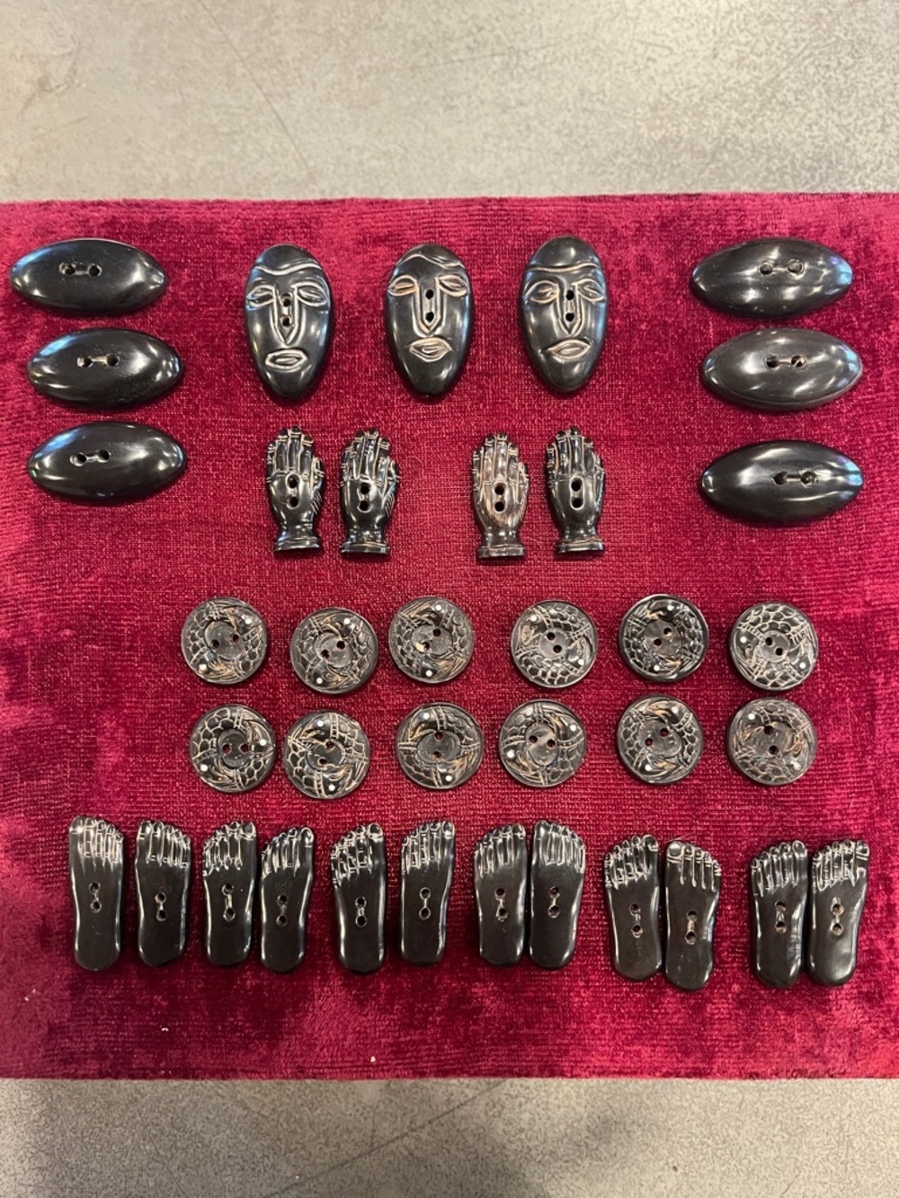 Carved Button Lot - faces, hands, feet, tribal/artisan set.